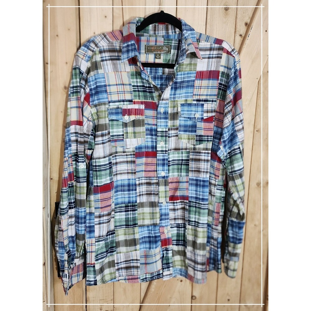 Siegfried Vintage Mens M Patchwork Madras Plaid Button Down Shirt Cotton Multi
